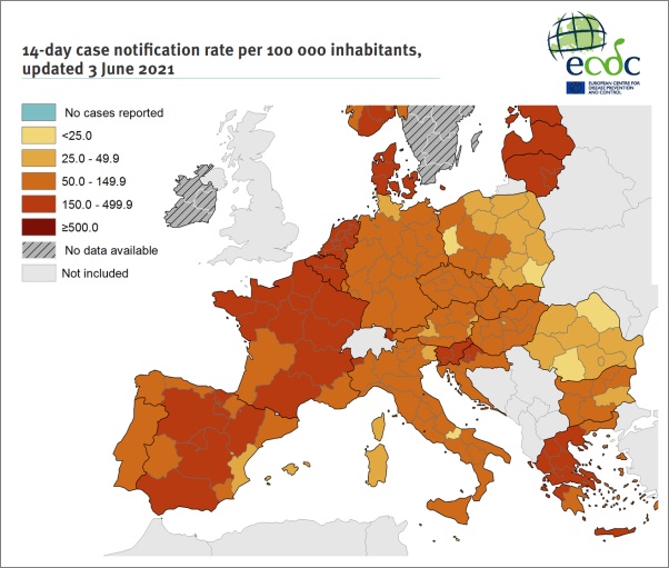 Besmettingscijfers in de EU...