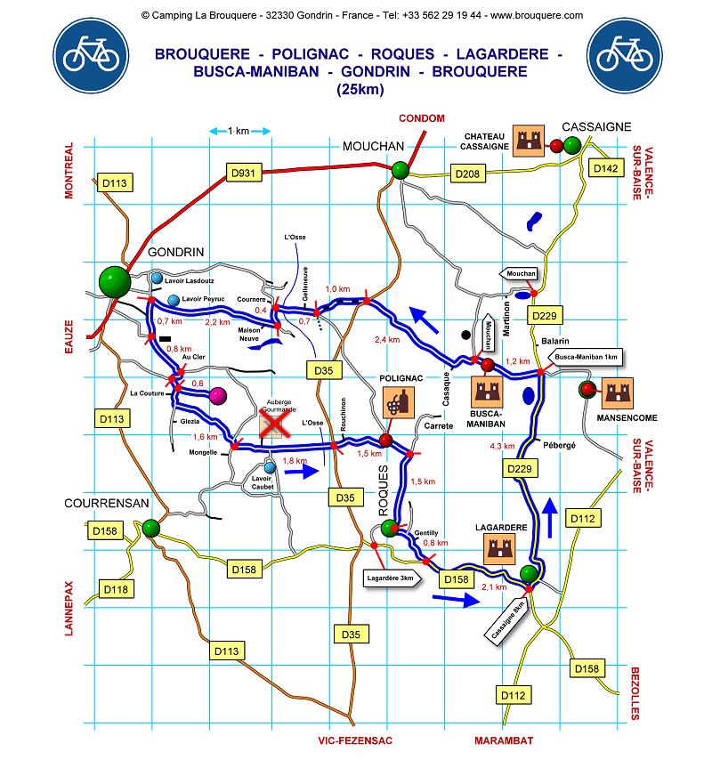 Fietsroute van Brouquere via Polignac en Roques langs het Chateau Busca-Maniban.....