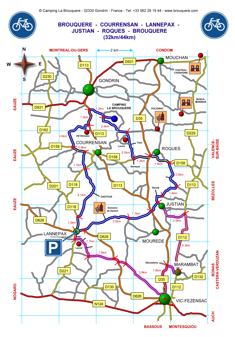 Fietsroute van Brouquere via Courrensan naar Lannepax en Vic Fezensac.....