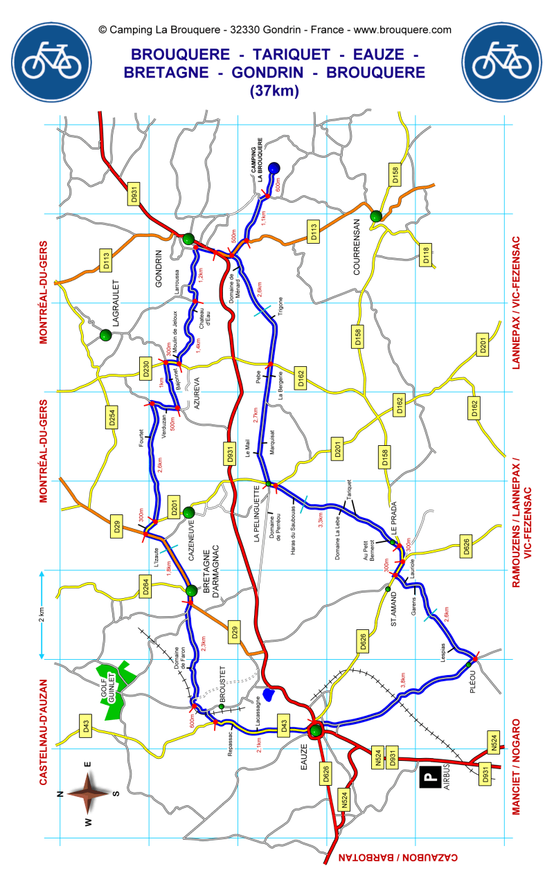Fietsroute van Brouquere naar Eauze, de hoofdstad van de Armagnac.....